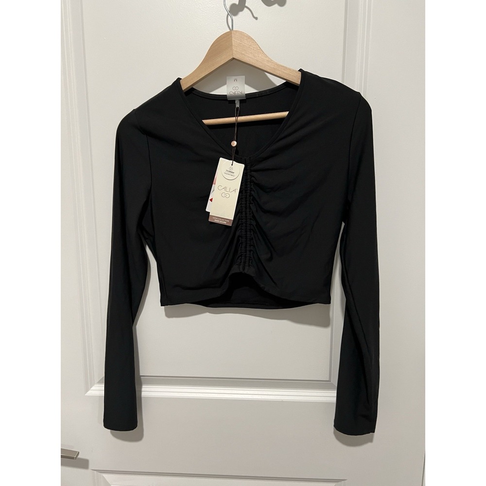 CALIA Women's Long Sleeve Ruched Swim Rashguard Size Medium Black NWT $58 - Picture 4 of 9